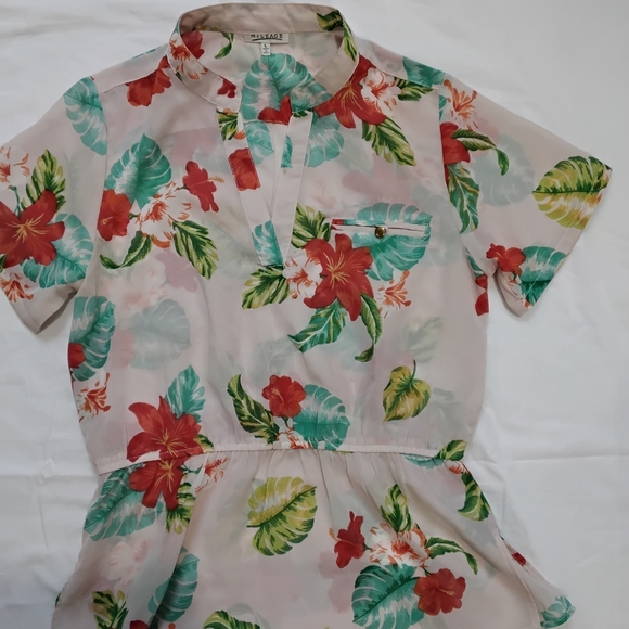 MILEAGE women'sCream and Red Peplum Blouse with Mandarin Collar Size L - Picture 2 of 9